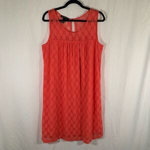 INC Knee Length Dress Women's 0X Coral Pink Polka Dot Sheer Overlay Shift
